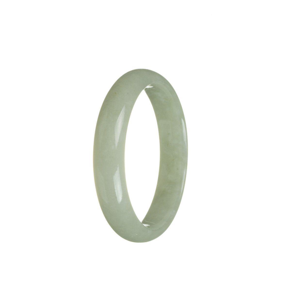 A pale green traditional jade bangle bracelet with a half moon shape, measuring 55mm.