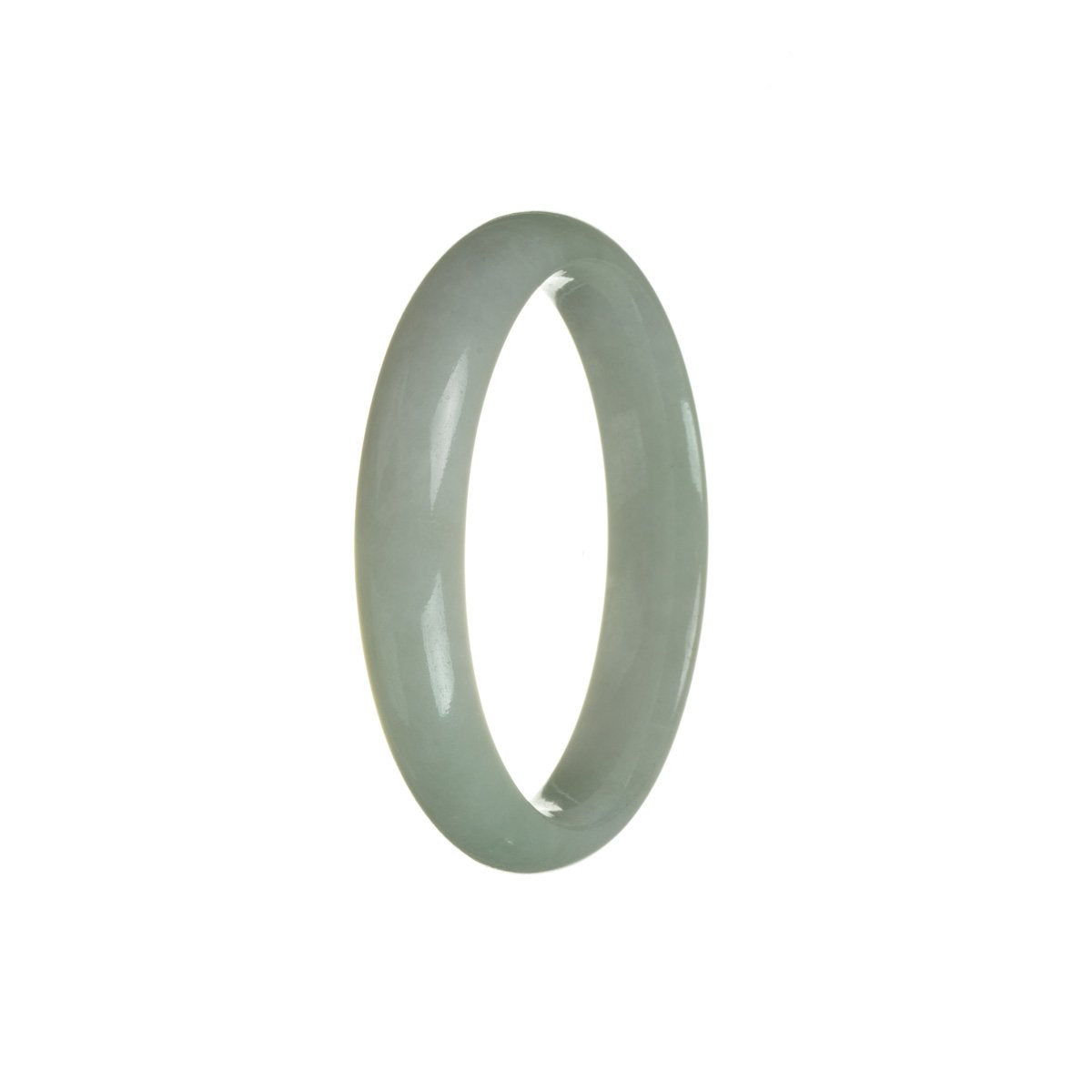 A close-up of a beautiful genuine Type A White with Pale Green Jadeite Bangle, shaped like a half moon, with a diameter of 56mm.