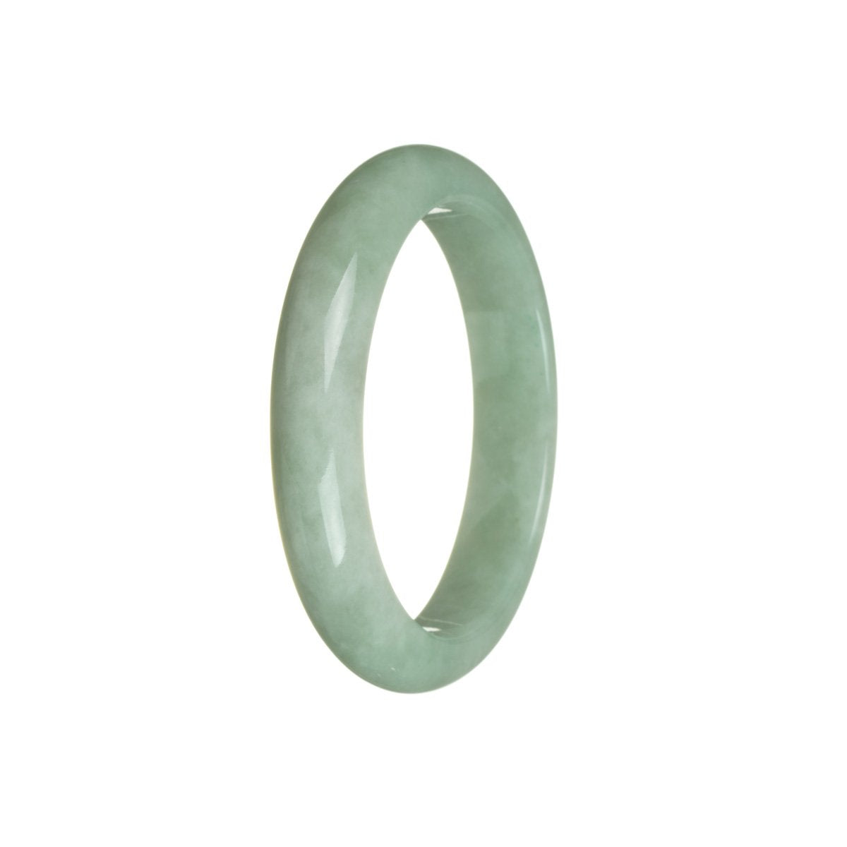 A half moon shaped green jadeite bracelet, showcasing the natural beauty and authenticity of the stone.