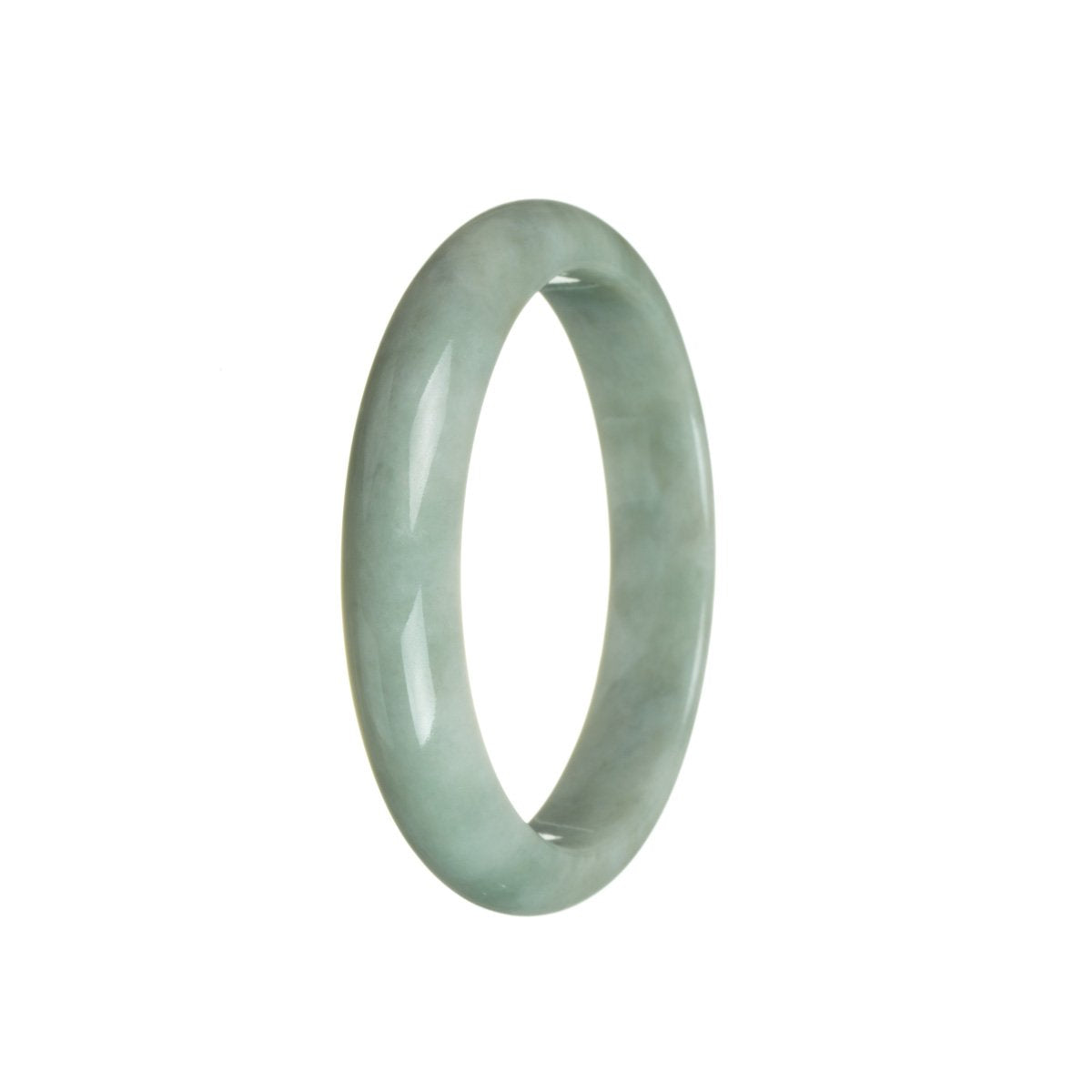 A close-up image of a green Burmese jade bracelet, featuring a half-moon shape. The bracelet is made of high-quality Grade A jade, certified for its authenticity. It is a beautiful piece of jewelry from MAYS GEMS.