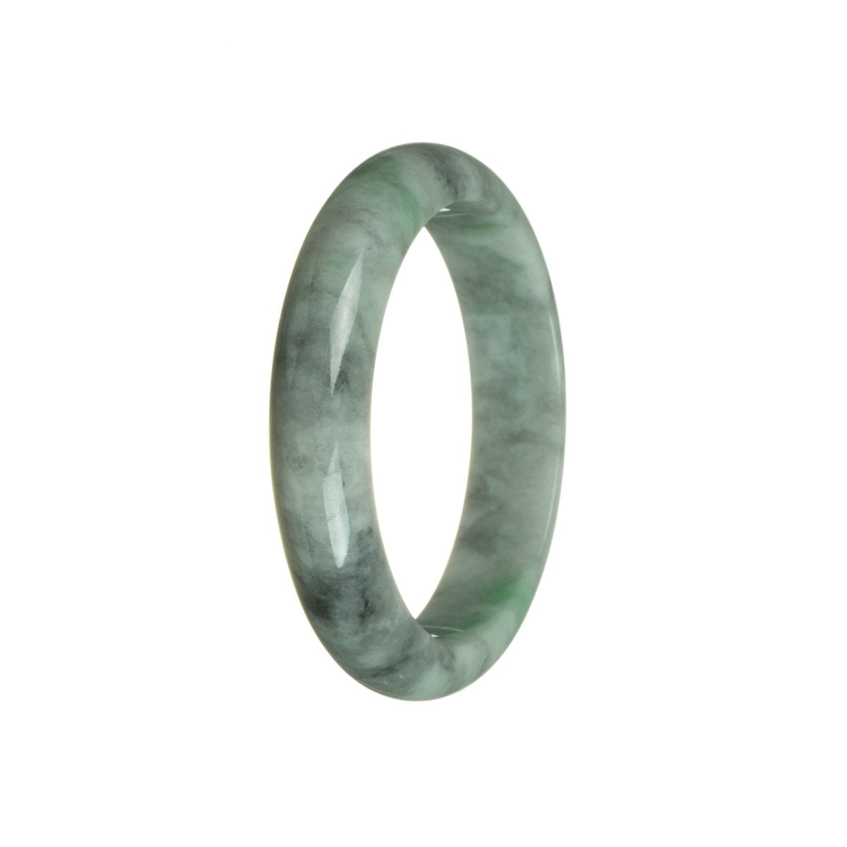 Genuine Grade A Green with Grey Burma Jade Bangle - 59mm Half Moon