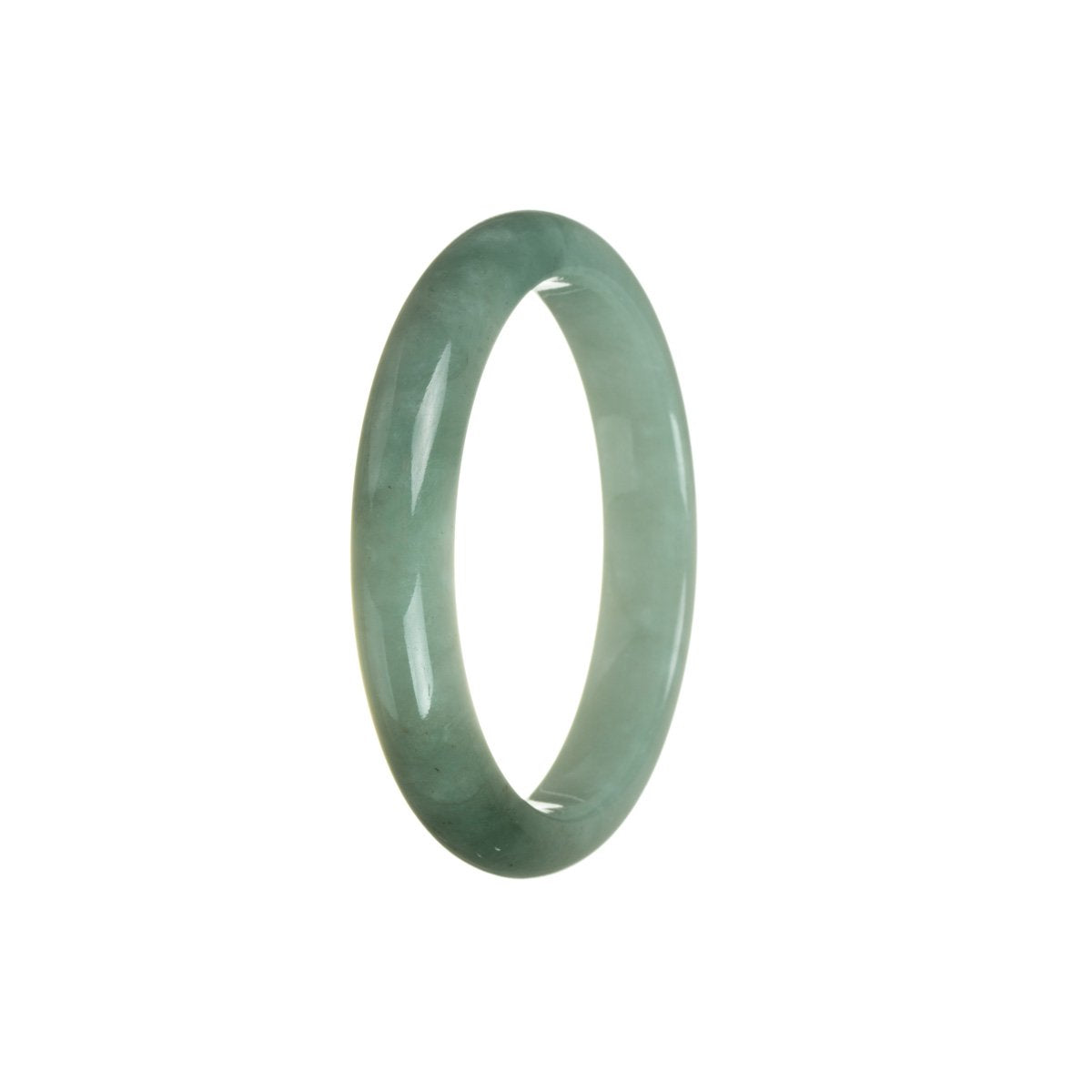 A half moon shaped bangle bracelet made of genuine, untreated green Burmese jade, measuring 55mm in diameter. Adorn your wrist with this stunning and authentic piece from MAYS.