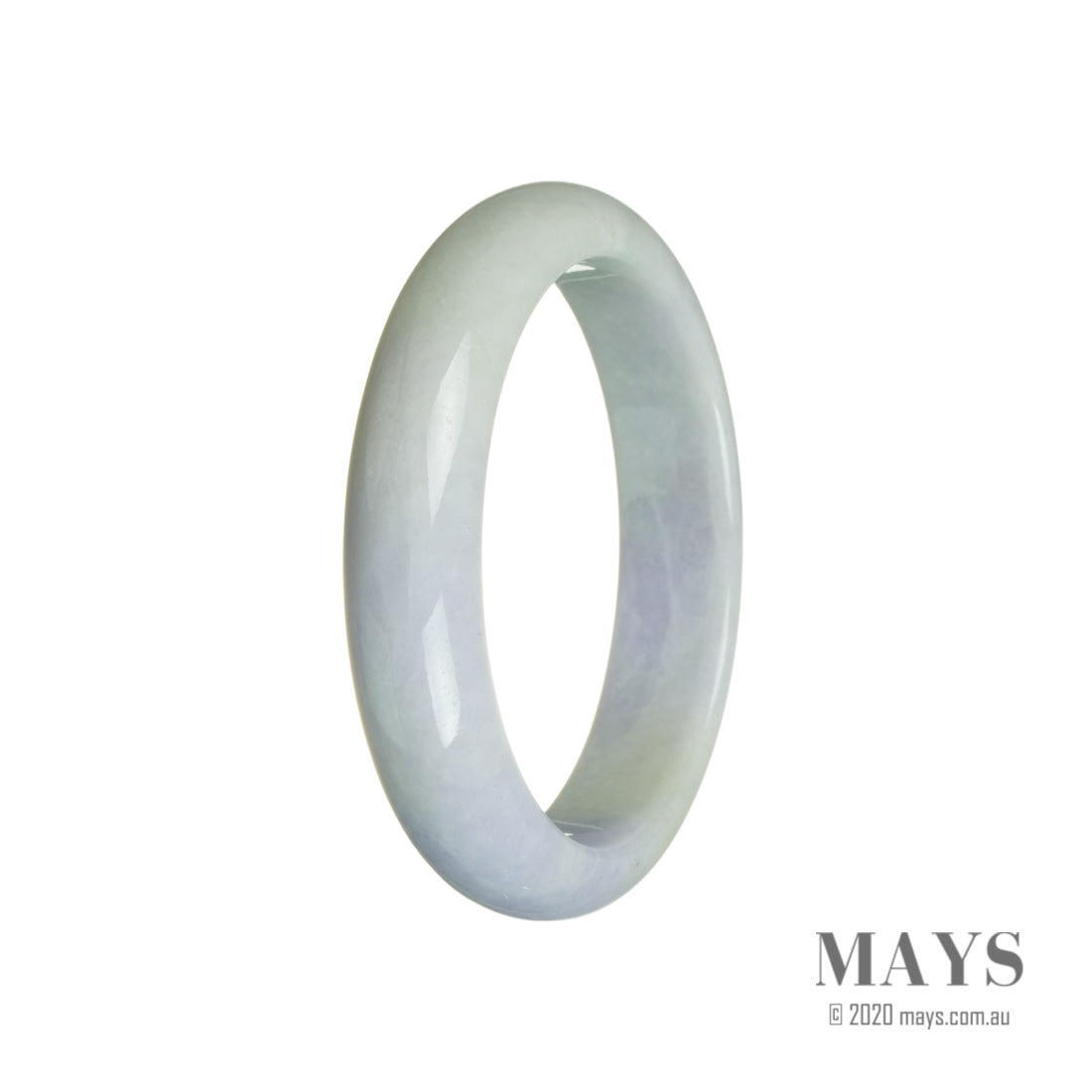 A lavender and green Burma Jade bangle bracelet with a half moon shape, certified Grade A.