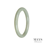 A pale green traditional jade bangle bracelet with a certified Grade A quality. The bracelet is oval-shaped and measures 58mm in diameter. Sold by MAYS GEMS.