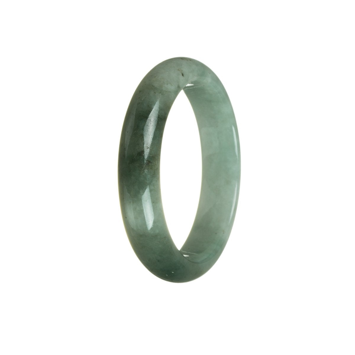 Image of a beautiful green jade bracelet with a half-moon shape. The jade is of high quality, featuring a vibrant green color with subtle pale green undertones. This traditional bracelet is made with authentic Grade A jade and measures 55mm in diameter. A perfect accessory to enhance any outfit.