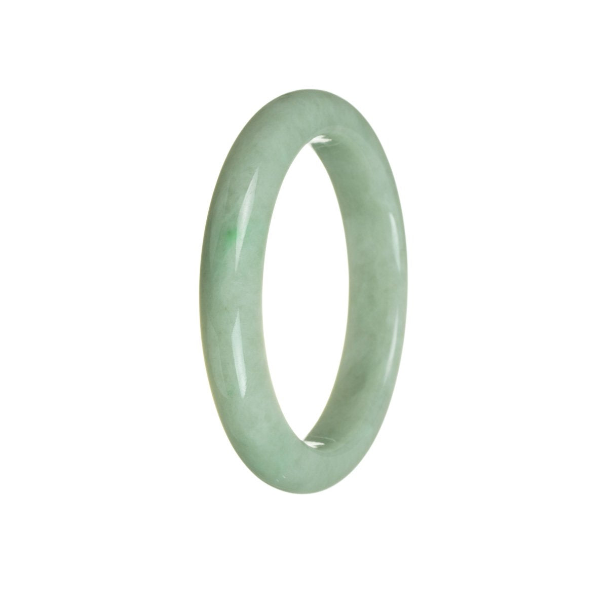 A half moon shaped green Burma jade bracelet with a genuine grade A quality. The bracelet measures 56mm in size. Designed by MAYS.