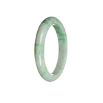 A beautiful half moon-shaped bangle bracelet made of genuine untreated white with green Burmese jade, measuring 55mm in size. From the MAYS collection.
