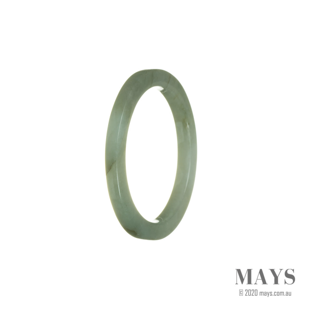 An oval-shaped, 53mm Authentic Grade A Green Burma Jade Bangle from MAYS.