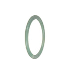Close-up of a thin, delicate jade bracelet in a vibrant shade of green, made from high-quality Burmese jade. The bracelet measures 54mm in size and features a smooth, polished surface. The natural beauty and elegance of this jade piece make it a perfect accessory for any occasion.