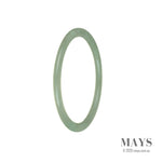 A thin, 59mm authentic Grade A Green Burmese Jade bangle from MAYS™, showcasing the stunning natural beauty of Burmese Jade.