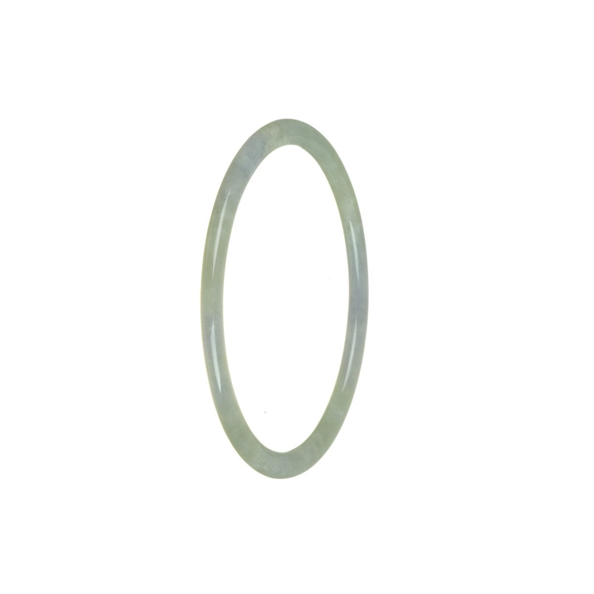 A thin, 58mm Burmese jade bangle with a beautiful natural green color and hints of lavender.