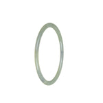 A close-up photo of a thin jade bangle bracelet with a vibrant green color and swirls of lavender running through it. It has a smooth, polished surface and a slightly curved shape. The bracelet is made from authentic Grade A Burma jade and measures 58mm in diameter. The light catches the bracelet, highlighting its natural beauty.
