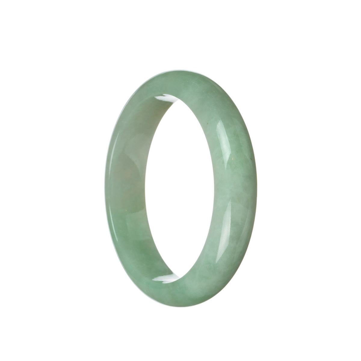 A close-up of a beautiful green jade bracelet with a half moon shape, showcasing its natural and authentic charm.