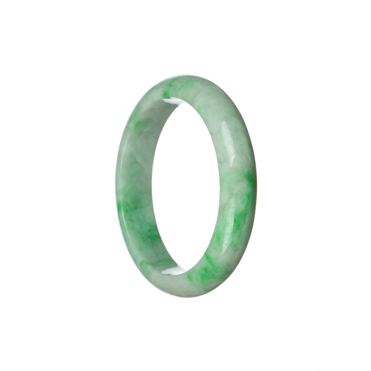 Authentic Untreated White with apple green Jadeite Jade Bangle - 53mm Half Moon