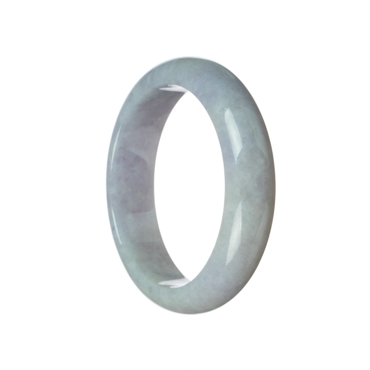 An image of an authentic untreated lavender traditional jade bangle with a half-moon shape, measuring 61mm. This bangle is sold by MAYS GEMS.