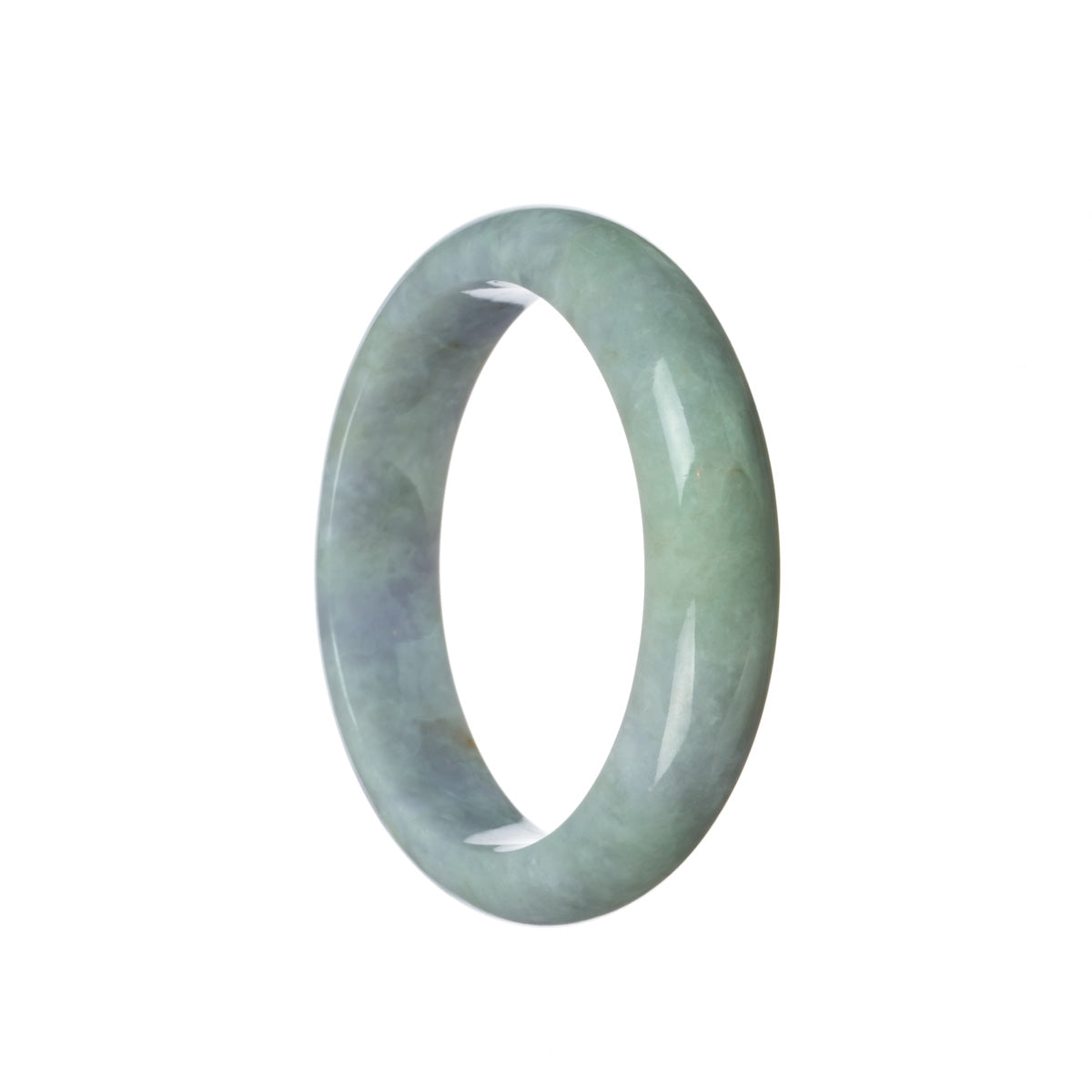A lavender-colored jade bangle bracelet with a half moon shape, showcasing its natural beauty. The bracelet is made of genuine, traditional jade and features a stunning green hue. Perfect for adding a touch of elegance to any outfit.