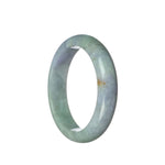 A lavender and green jade bangle bracelet with a half moon design, crafted from genuine Grade A jade.