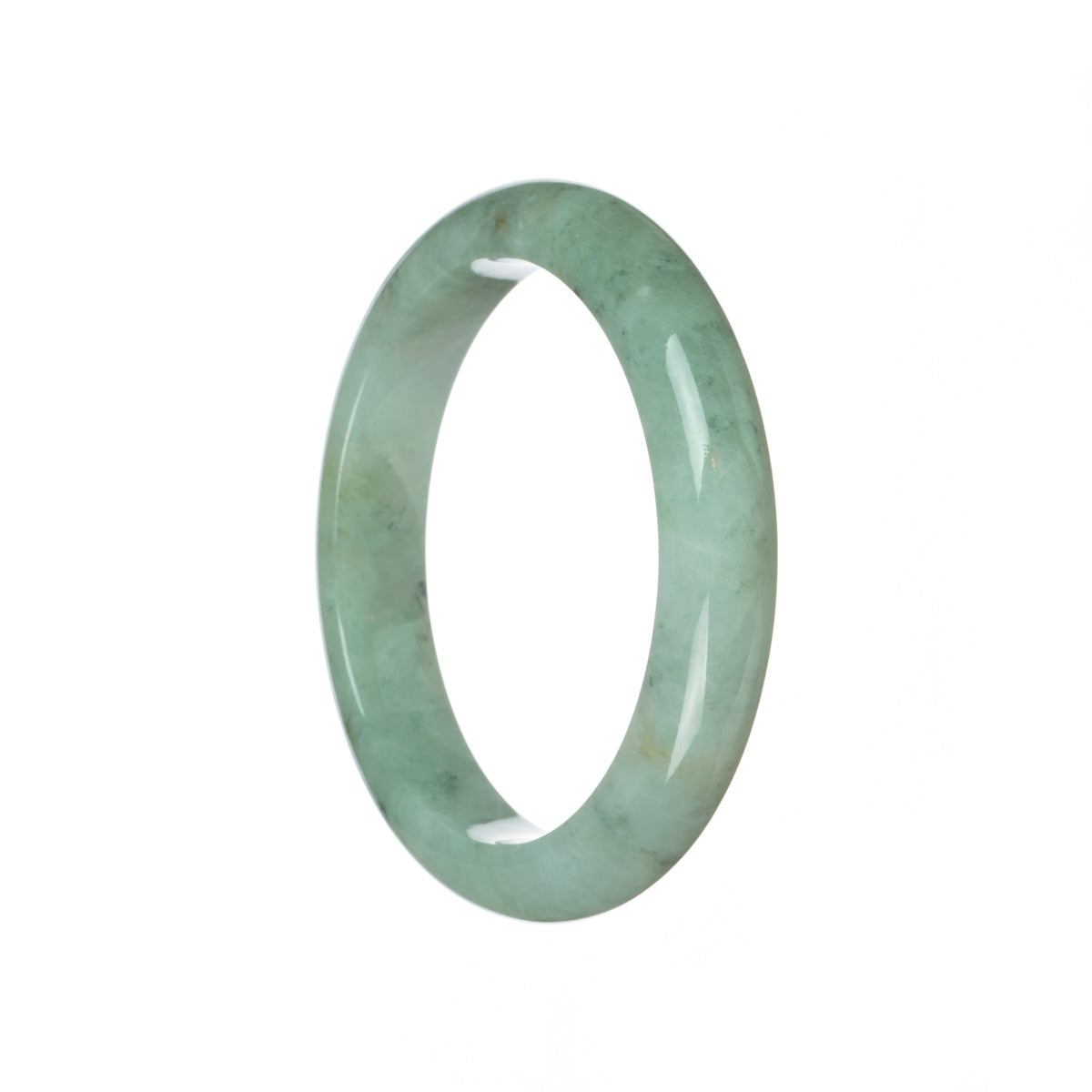 Real Type A Light grey with grey spots Traditional Jade Bracelet - 60mm Semi Round