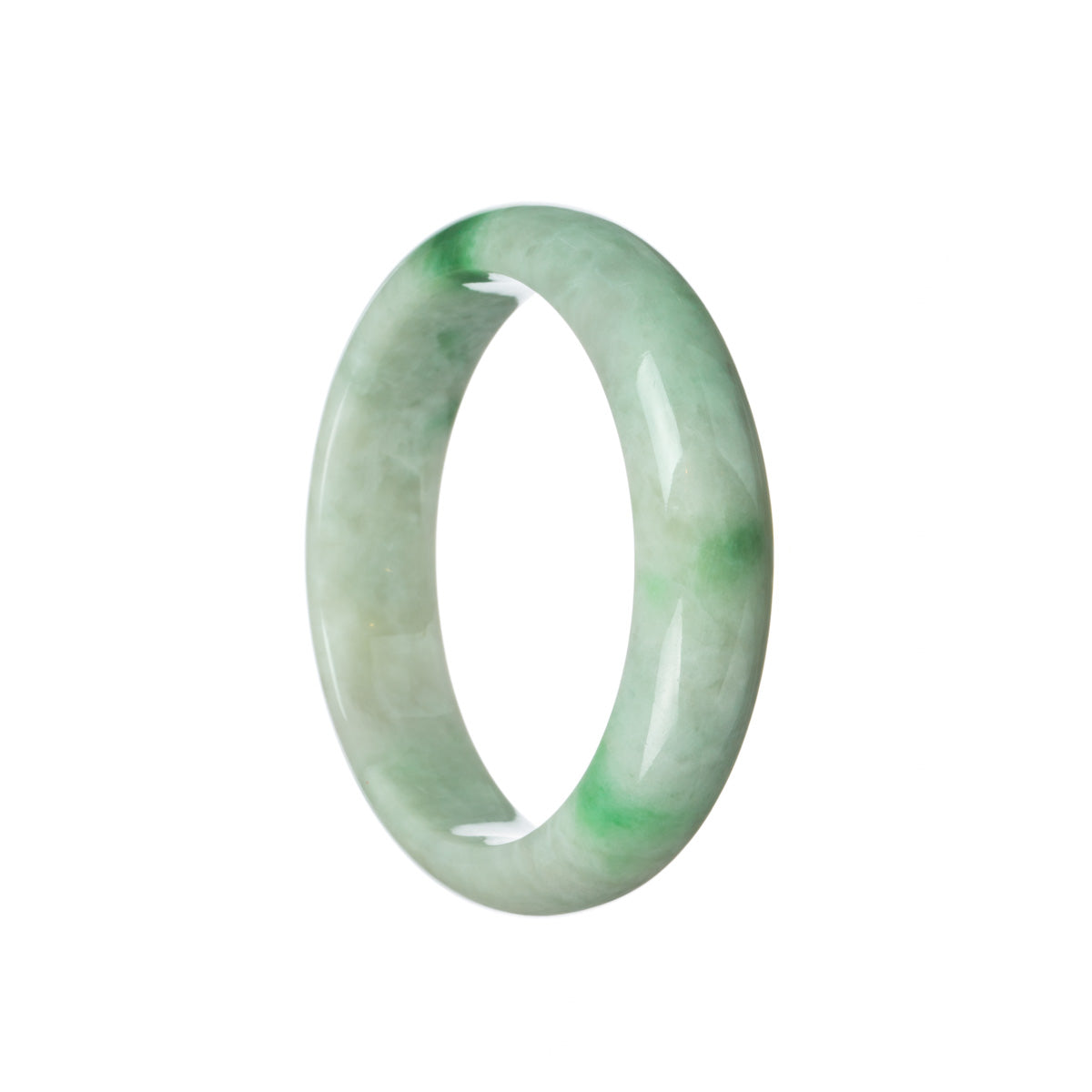 Certified Type A Pale green with emerald green Jade Bangle - 59mm Half Moon