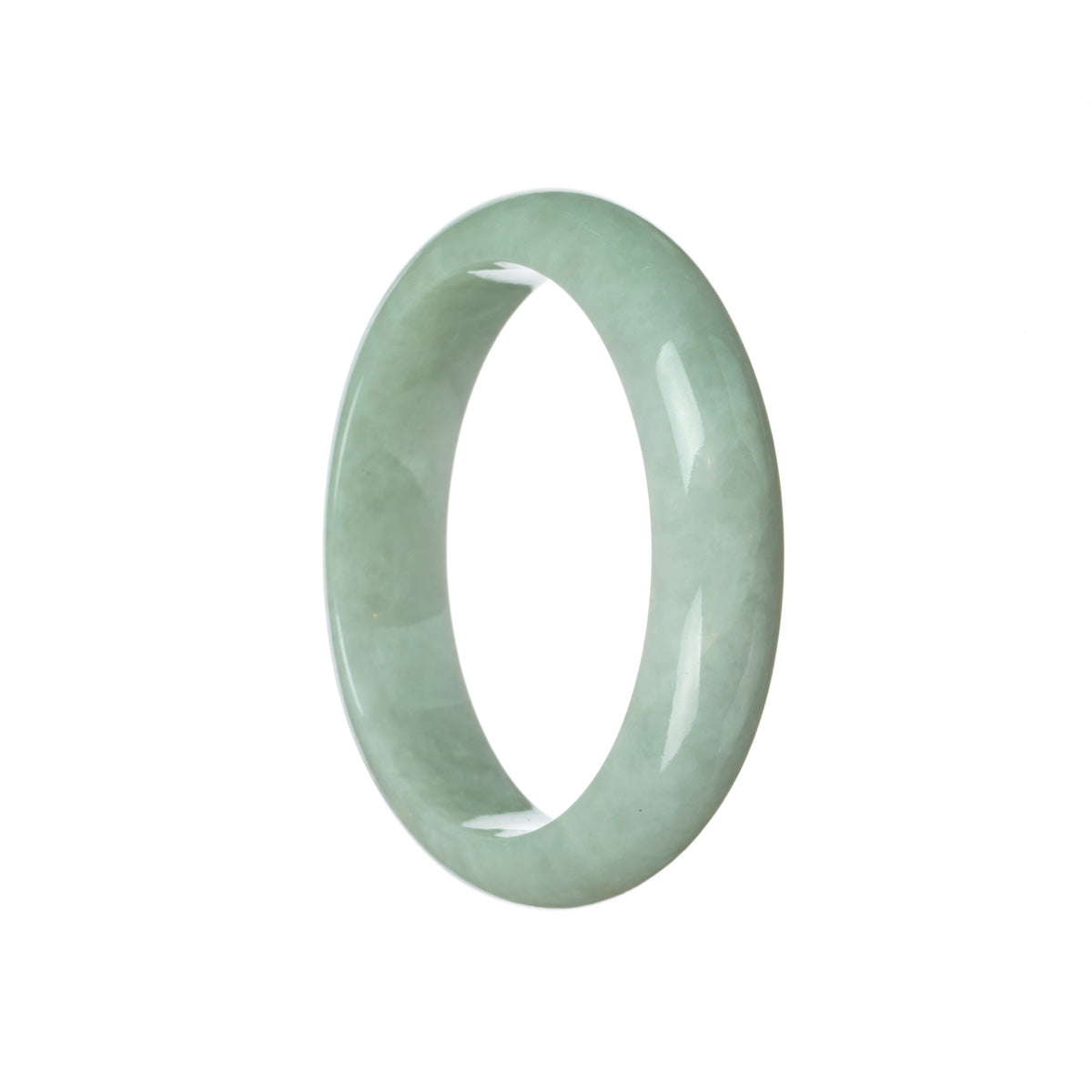 A close-up image of an elegant green jade bangle bracelet, featuring a half moon shape, with intricate details and a smooth, polished surface.