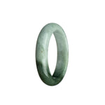 A close-up image of a pale green and olive green Burmese Jade bracelet. The bracelet is in the shape of a 52mm half moon and is described as an authentic Grade A piece. The brand name "MAYS" is also mentioned.