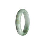 A close-up image of a bracelet made of real untreated white jade, with shades of green and grey. The bracelet is in the shape of a 54mm half moon.
