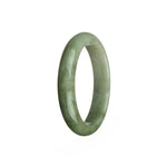 A white and green Burmese jade bangle featuring a half moon shape, measuring 55mm. This bangle is certified Grade A and is offered by MAYS GEMS.
