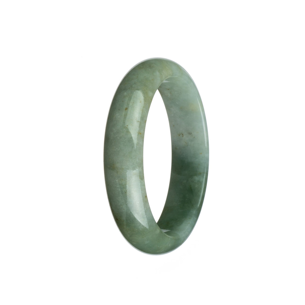 Real Grade A Grey with Green Burma Jade Bangle - 57mm Half Moon