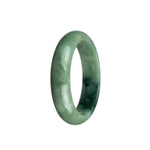 Close-up of a half-moon shaped jade bracelet in vibrant shades of green. The authentic Grade A jade has a smooth, polished surface, showcasing the natural beauty of the stone.