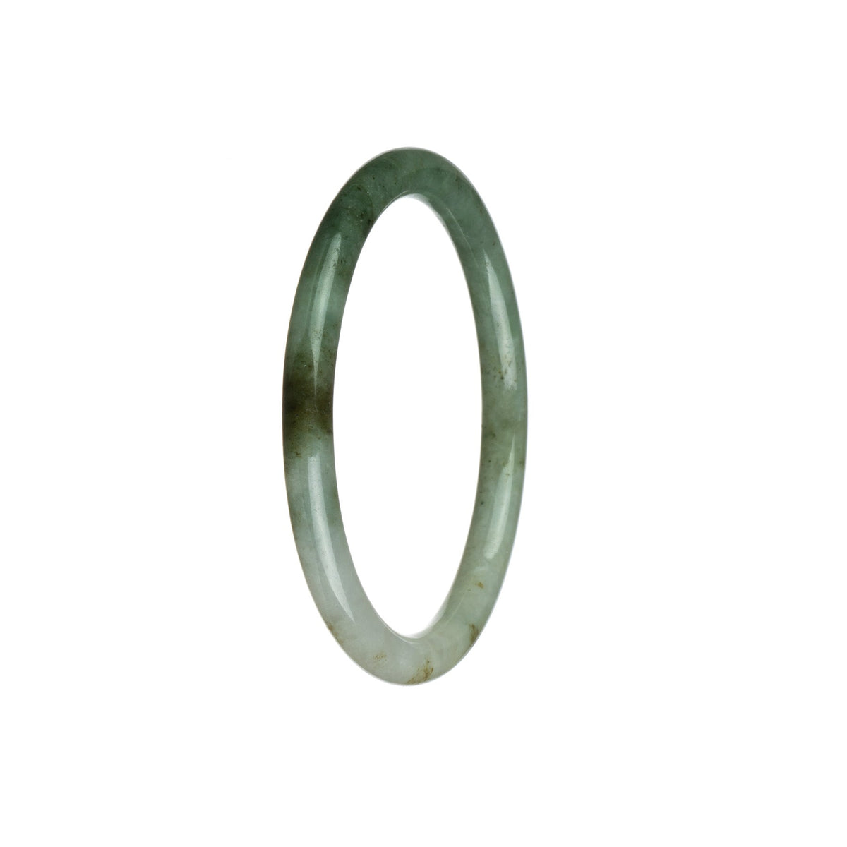 A close-up image of a small round jade bangle with a mix of white and green colors.