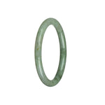A close-up photo of a delicate, round jade bracelet with a gray and green coloration. The bracelet is made from genuine grade A jade and has a traditional design. It measures 59mm in diameter and is perfect for petite wrists. The brand name "MAYS" is also mentioned.