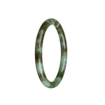 A close-up photo of a petite round jade bangle bracelet with a genuine natural grey and olive green color. The bracelet is made from Burmese jade and has a diameter of 62mm. It features a smooth, polished surface and is designed by MAYS™.