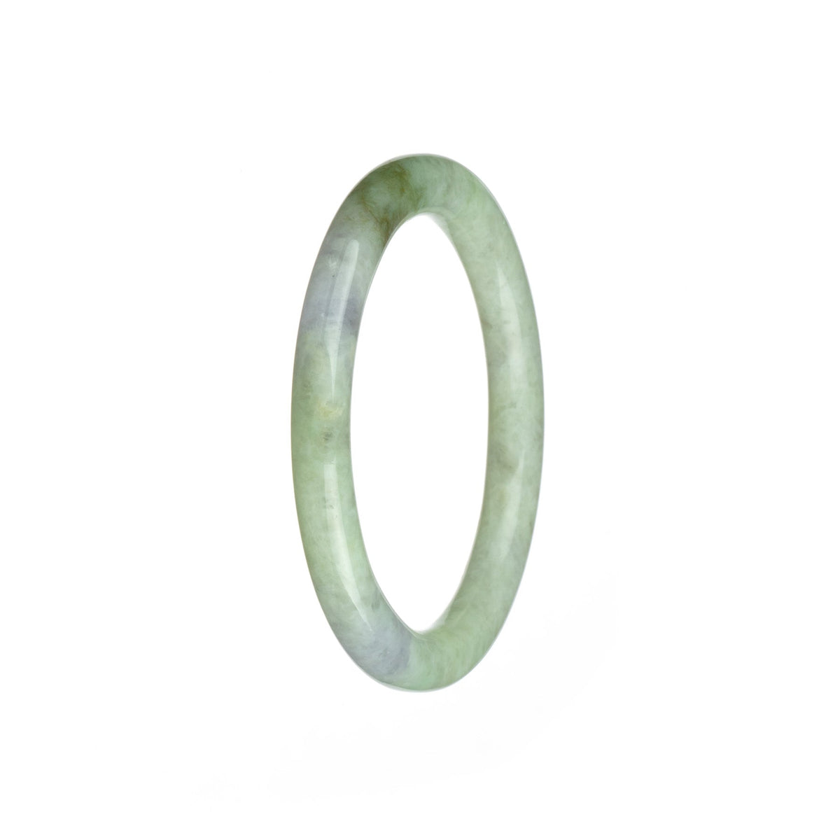 Real Untreated Light Green with White and Lavender Burma Jade Bangle Bracelet - 55mm Petite Round