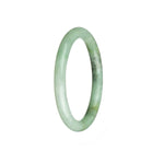 A close-up image of a light green jade bracelet with a subtle pattern, showcasing its petite round shape.