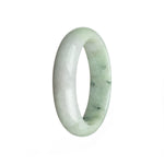 A close-up image of a delicate half moon-shaped white jade bracelet, crafted from high-quality Grade A white jadeite jade. The bracelet is 59mm in size and showcases the exquisite beauty and elegance of jade. It is a stunning piece of jewelry from MAYS.