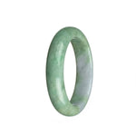 A half-moon shaped bangle bracelet made of real untreated light green and pale lavender Burma jade.