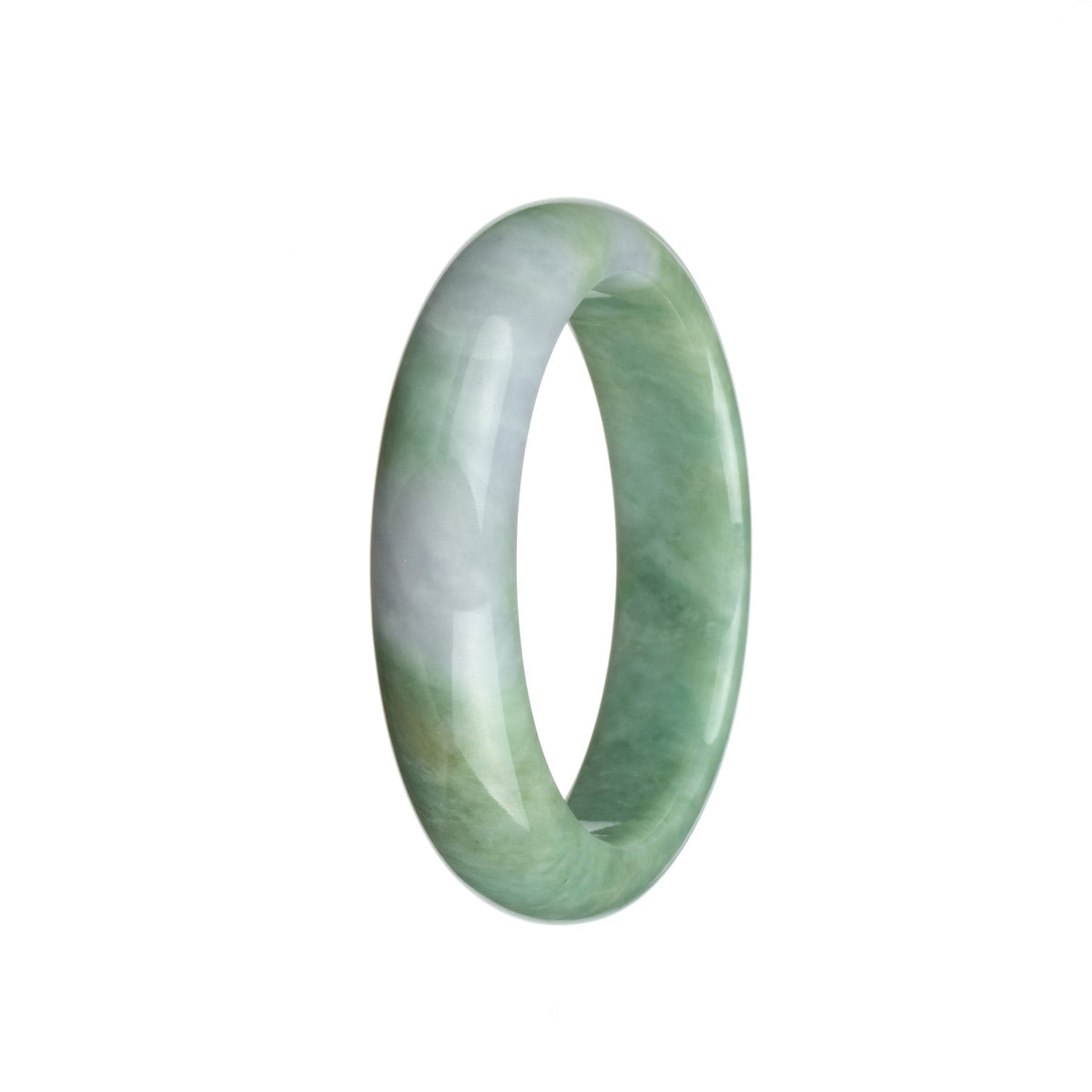 A beautiful bracelet made of genuine light green and pale lavender jade, featuring a 57mm half moon design.