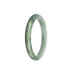 A close-up image of a traditional jade bangle with a white and grey pattern. The bangle is made of high-quality jade and has a semi-round shape, measuring 53mm in diameter. It is certified as Grade A jade and is part of the MAYS™ collection.