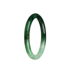 A beautiful jadeite jade bangle bracelet with a combination of stunning emerald green and white colors. The petite round shape adds a delicate touch to this genuine and natural piece of jewelry.
