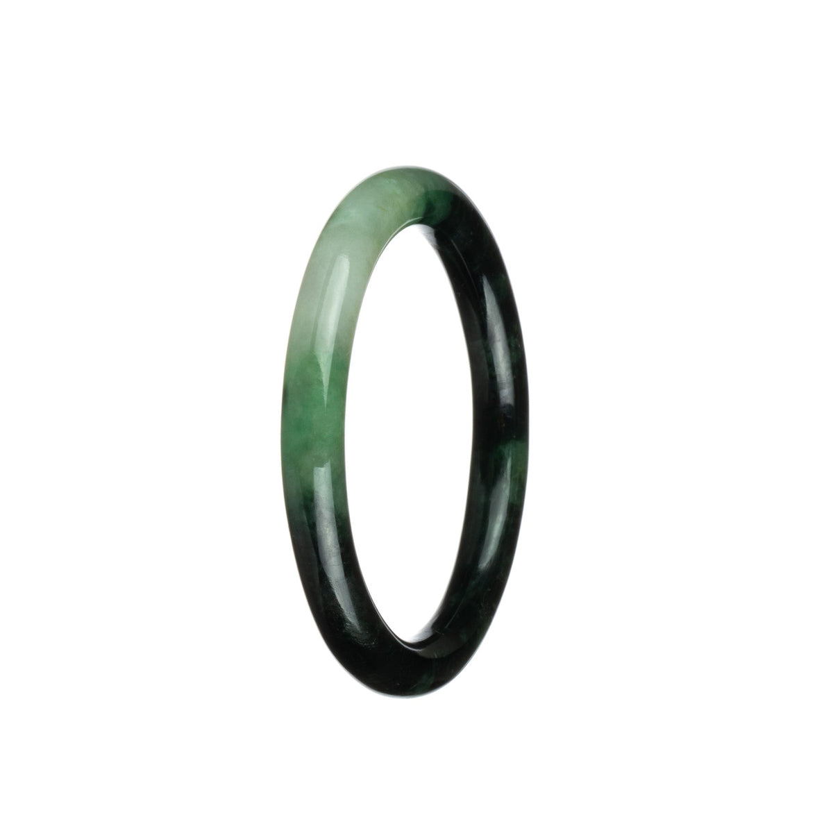 Genuine Untreated Deep Green and White Jadeite Jade Bracelet - 55mm Petite Round