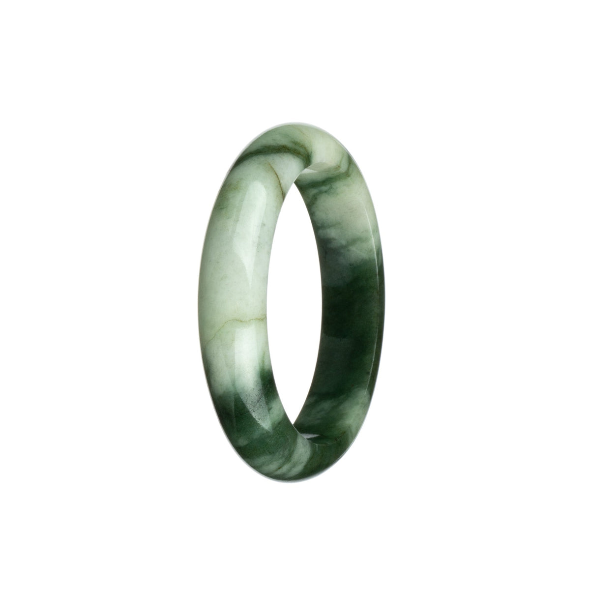 Certified Grade A Olive Green and White Jadeite Jade Bangle Bracelet - 53mm Half Moon