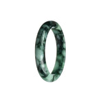 Genuine Untreated Green and Black Pattern Burmese Jade Bracelet - 53mm Half Moon