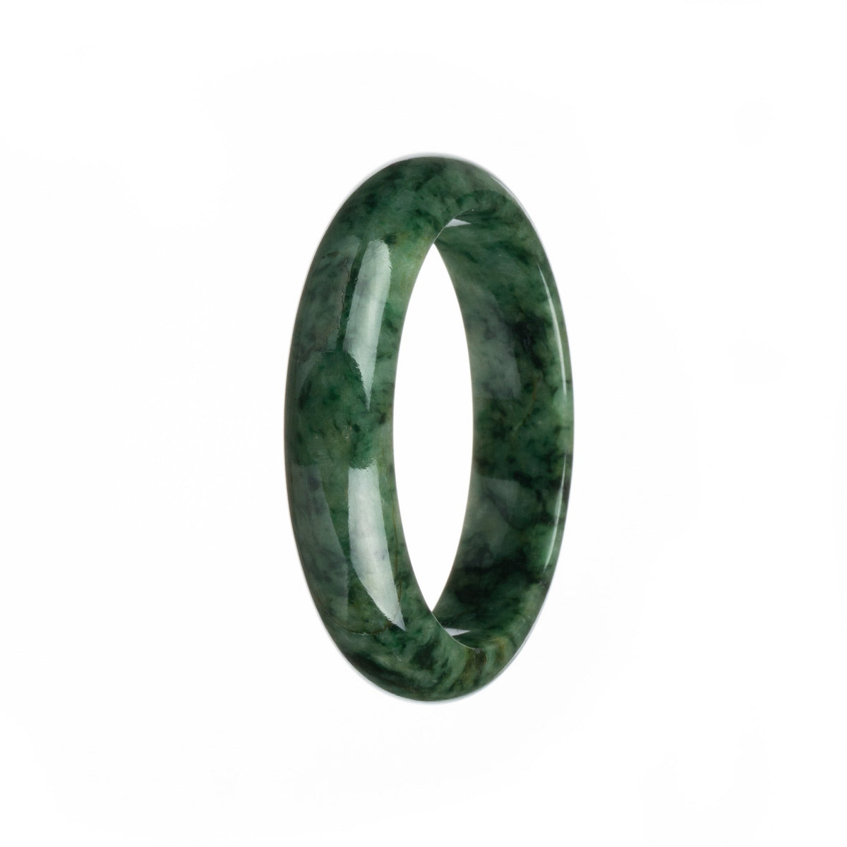 Authentic Type A Deep Green Pattern Jadeite Bangle - 57mm Half Moon