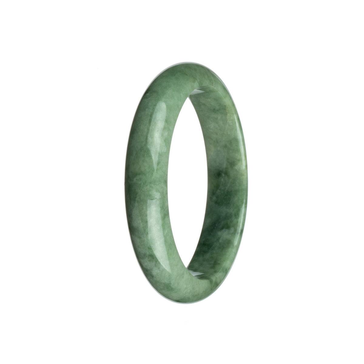 A light green Burmese jade bracelet with a half moon design, showcasing the genuine Grade A quality.