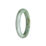 A close-up of a stunning Real Grade A White and Brown Pattern Jade Bangle Bracelet, with a 58mm circumference and a unique half moon shape. The bracelet is designed by MAYS™.