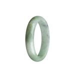 A stunning half-moon shaped jade bracelet in natural white, grey, and olive green colors from Burma. The bracelet measures 56mm in size. Exquisite craftsmanship by MAYS.