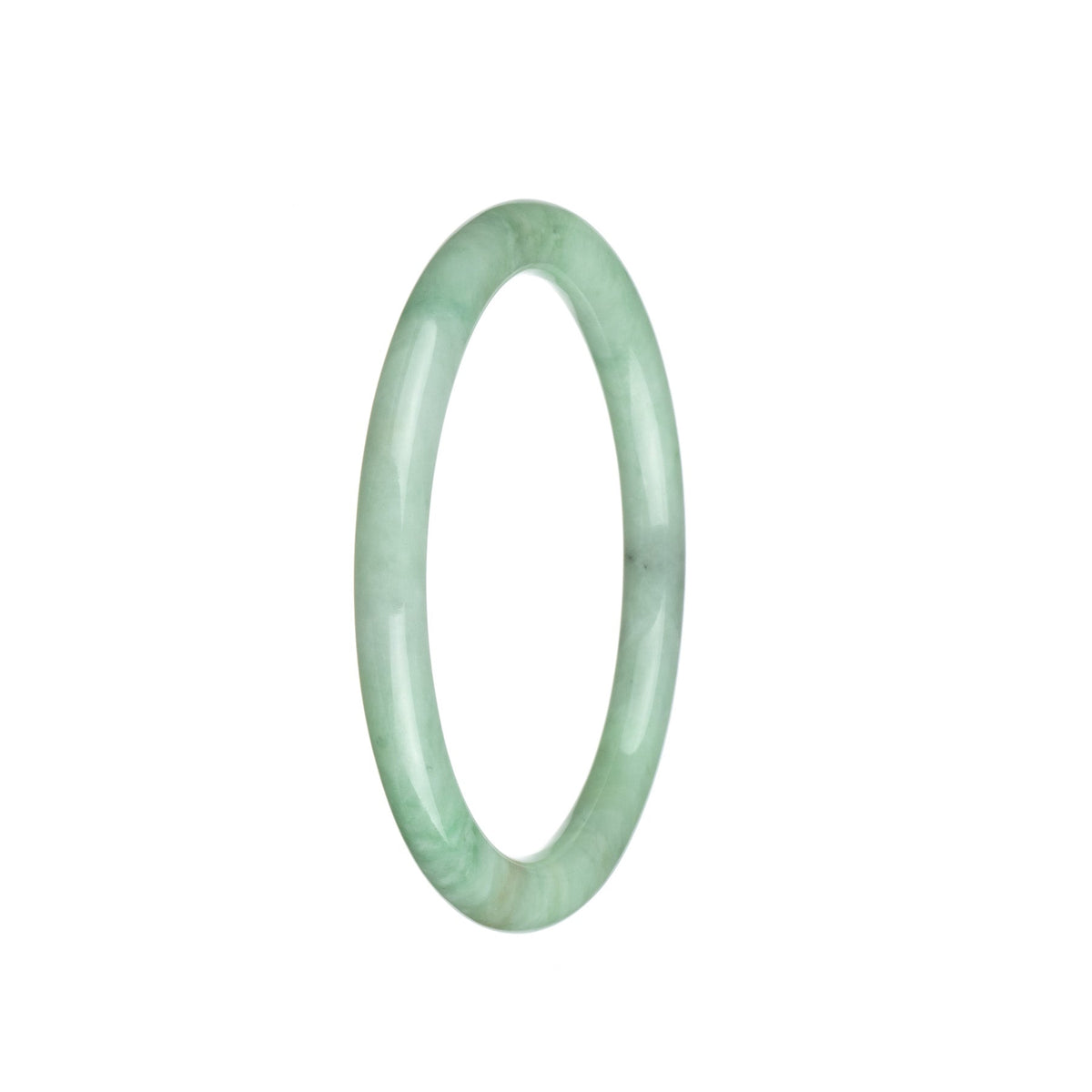 A petite round light green jadeite bangle with a genuine grade A quality, measuring 60mm.