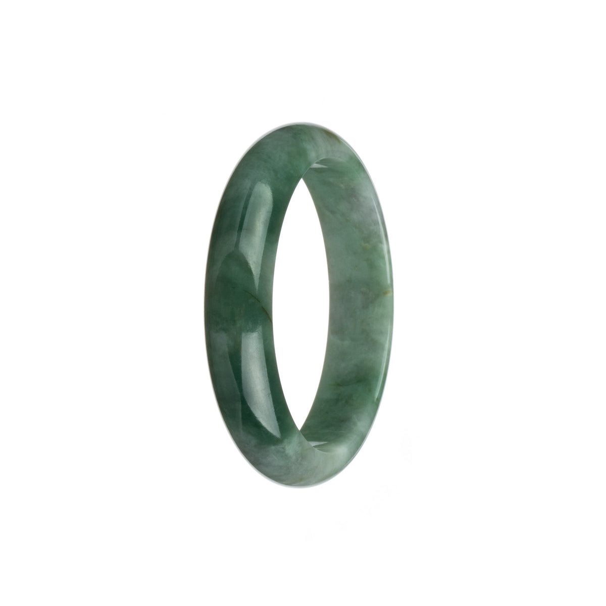 Genuine Untreated Dark Green with Grey Burma Jade Bangle Bracelet - 54mm Half Moon