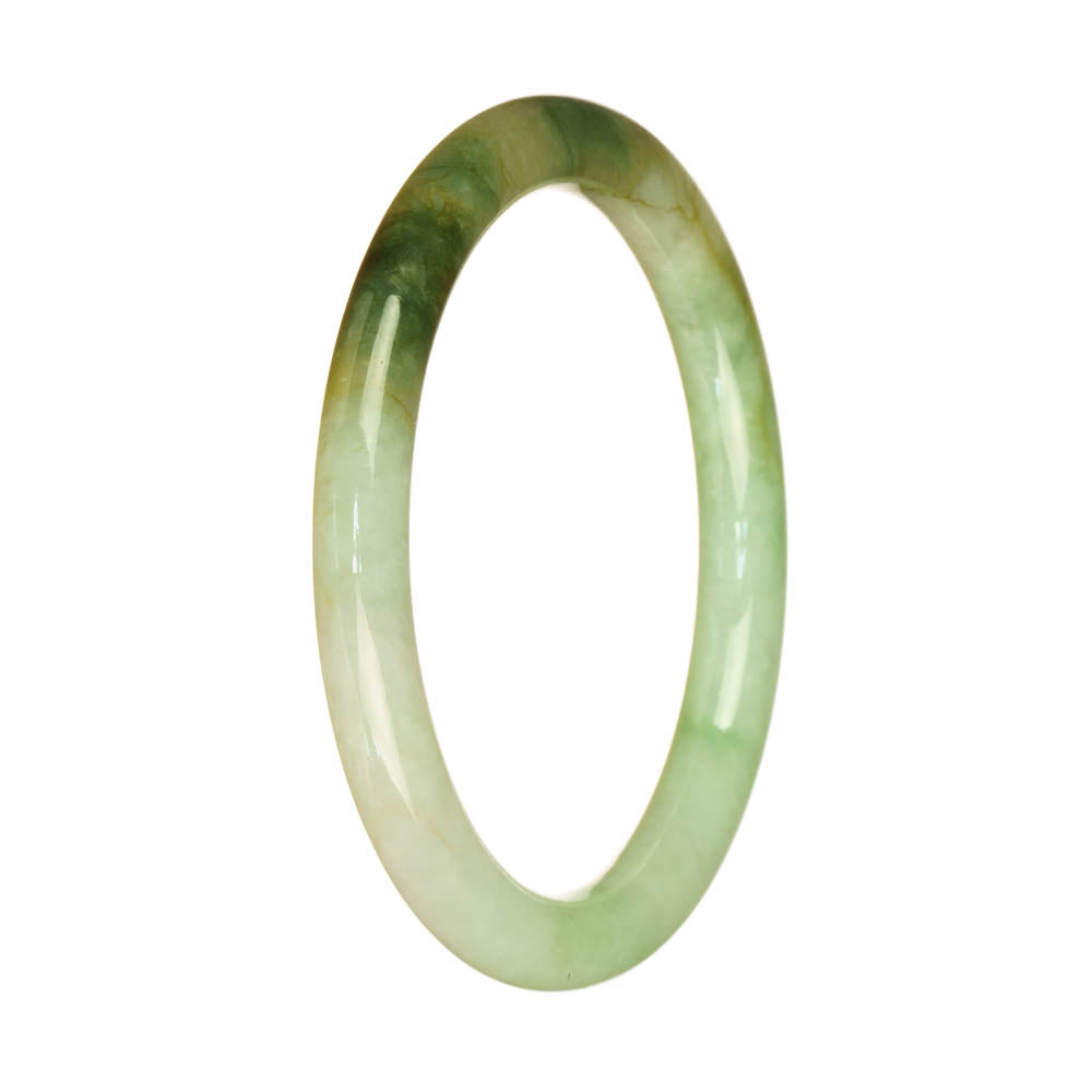 Real Grade A Apple Green Pattern Burma Jade Bangle - 59mm Petite Round