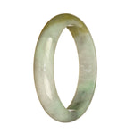 A beautiful bracelet made of high-quality pale green and light brown jadeite jade, certified as Grade A. The bracelet features a 59mm half moon design and is crafted by MAYS.